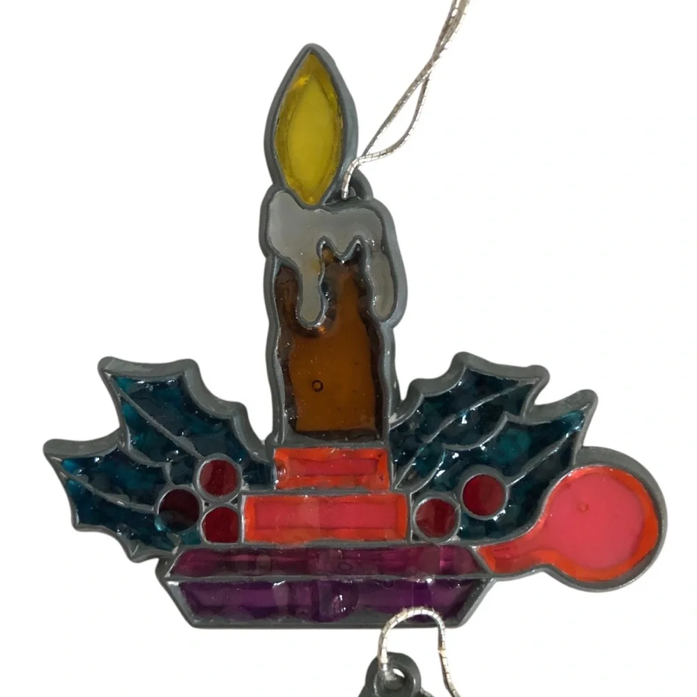 VINTAGE 80s 90s Lot of 8 Stained Glass Style Suncatcher Christmas Ornaments